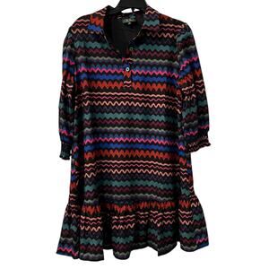 SSYS The label Phoebe black pink red Chevron stripe tiered  artsy dress sz M